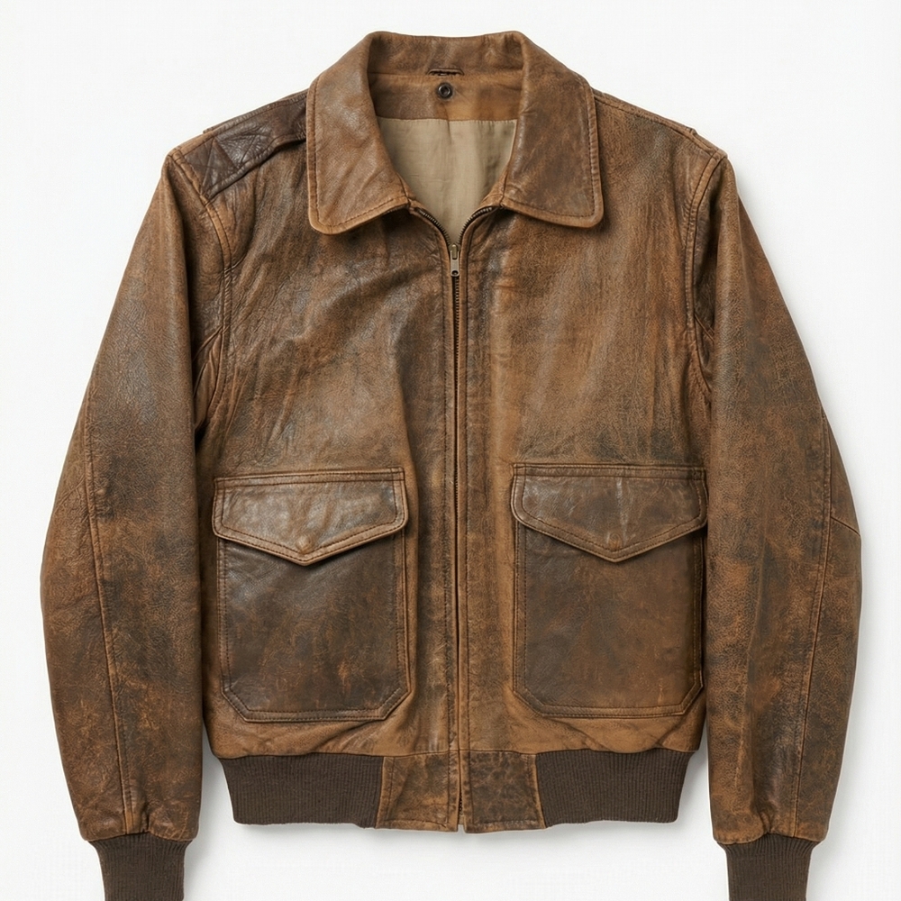 Men's Leathertown '88 Distressed Brown Leather‎ Bomber Jacket Size L/42